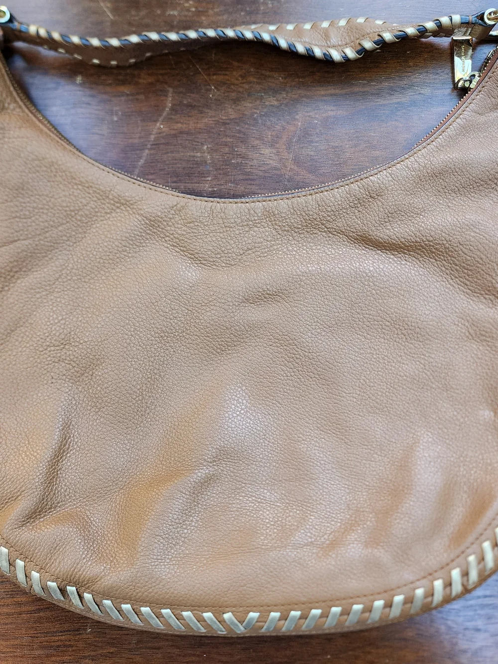 Michael Kors Lauryn Large Brown Leather Shoulder Bag Hobo Whipstitch Tassel